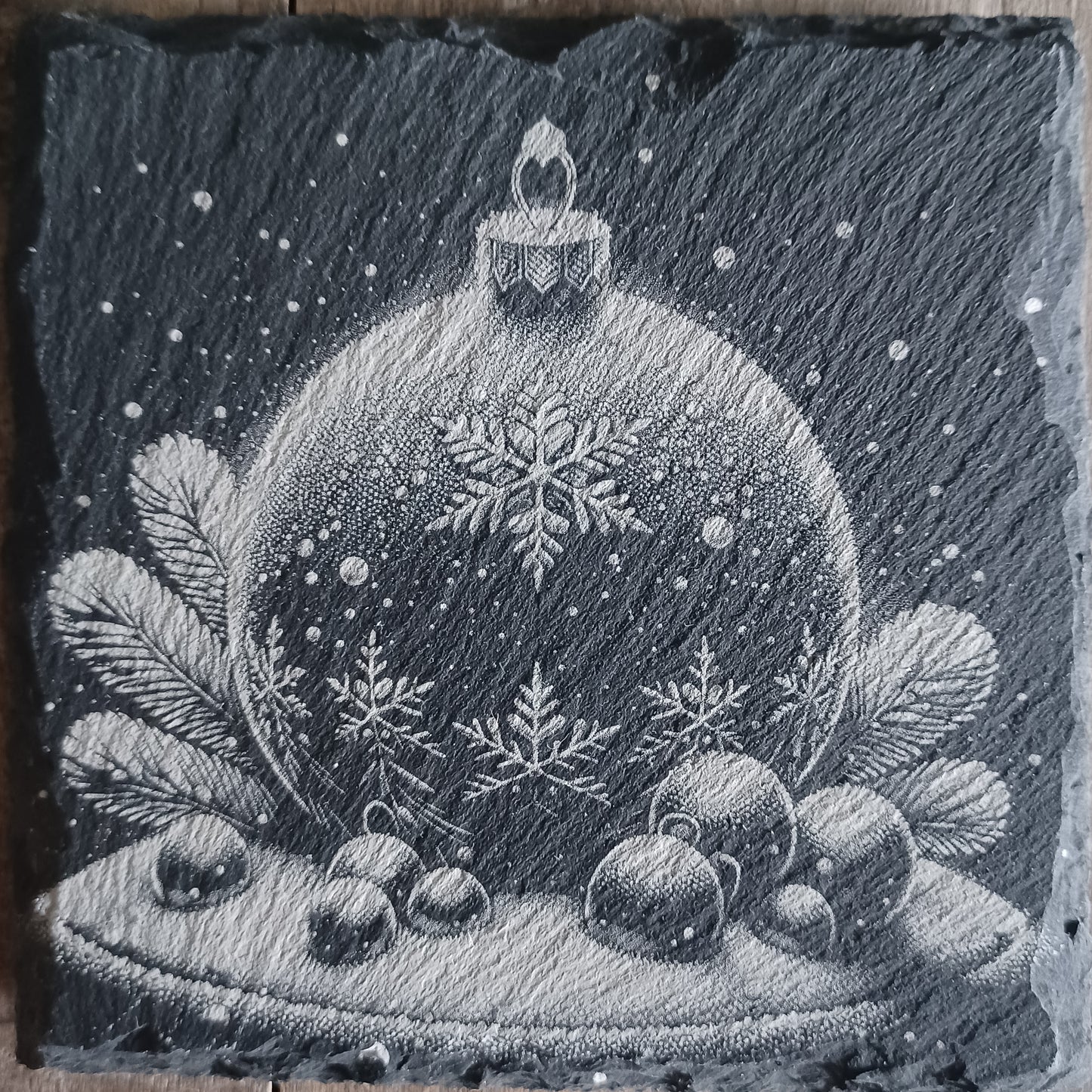 Sous-verre ardoise Boule de Noël