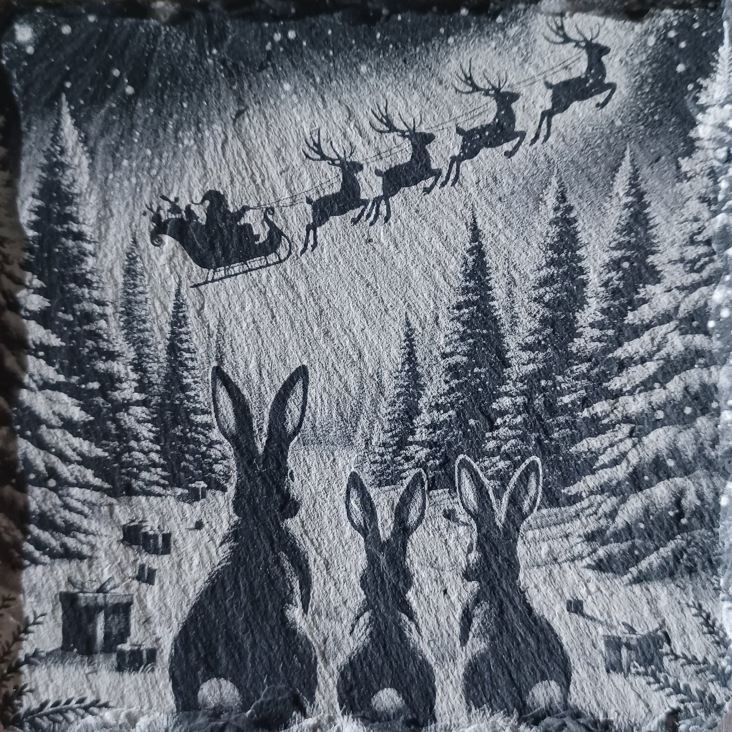 Sous-verre ardoise Les lapins fêtent Noël
