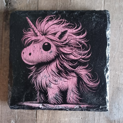 Sous-verre ardoise Licorne rose