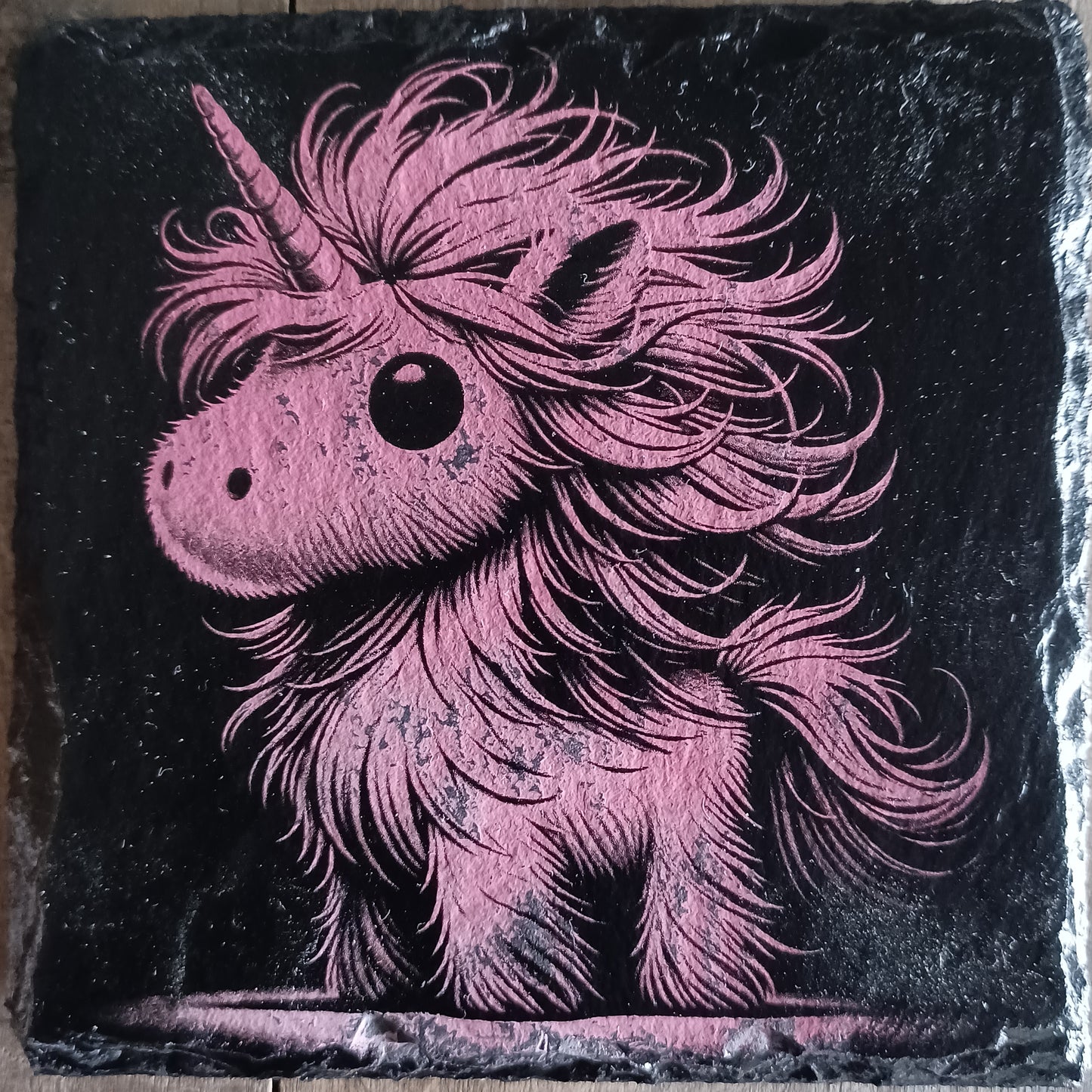 Sous-verre ardoise Licorne rose