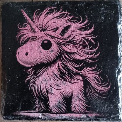Sous-verre ardoise Licorne rose