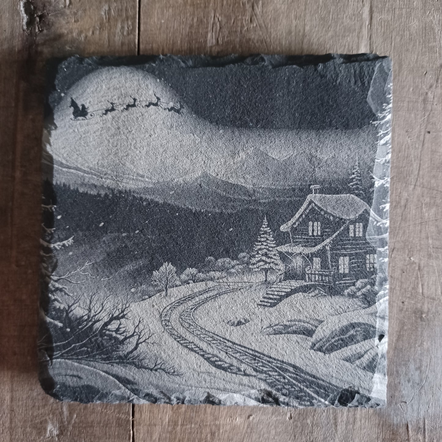 Sous-verre ardoise Chalet à Noël