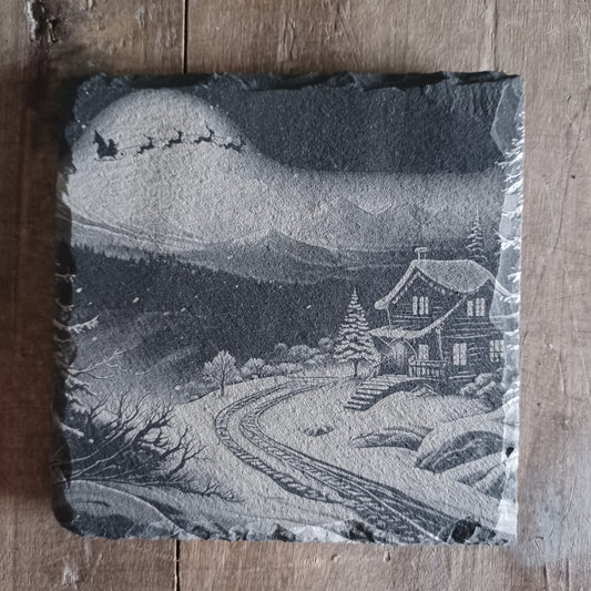 Sous-verre ardoise Chalet à Noël