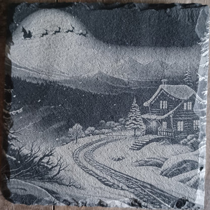 Sous-verre ardoise Chalet à Noël