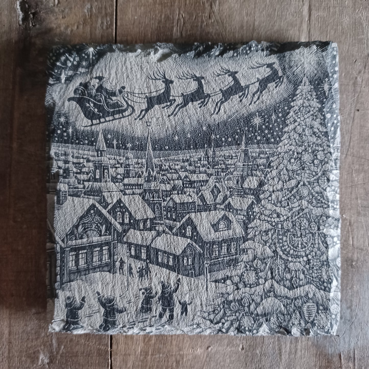 Sous-verre ardoise L'arrivée du Père Noël