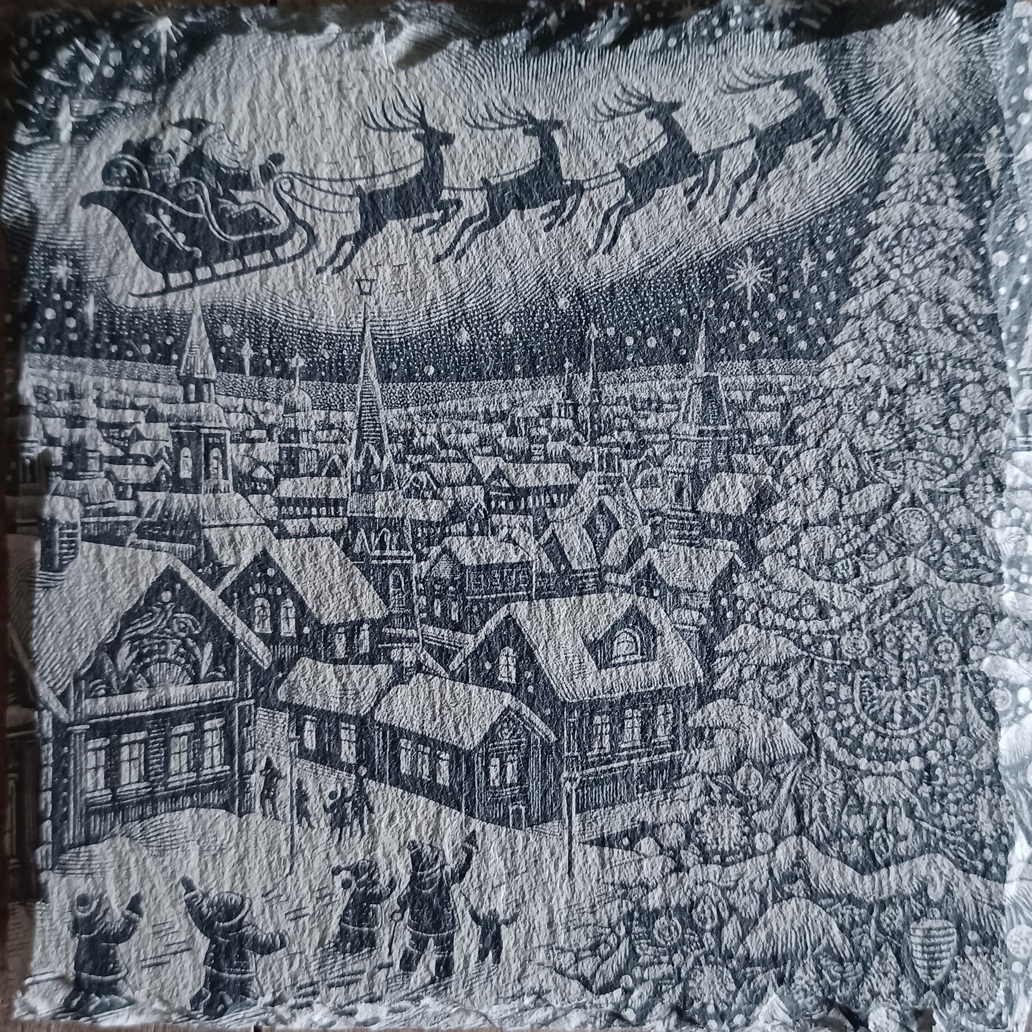 Sous-verre ardoise L'arrivée du Père Noël