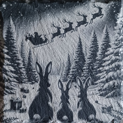Sous-verre ardoise Les lapins fêtent Noël