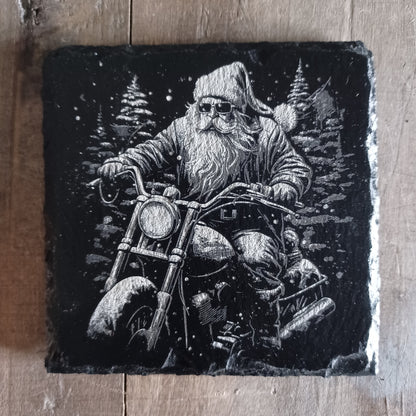 Sous-verre ardoise père noël motard