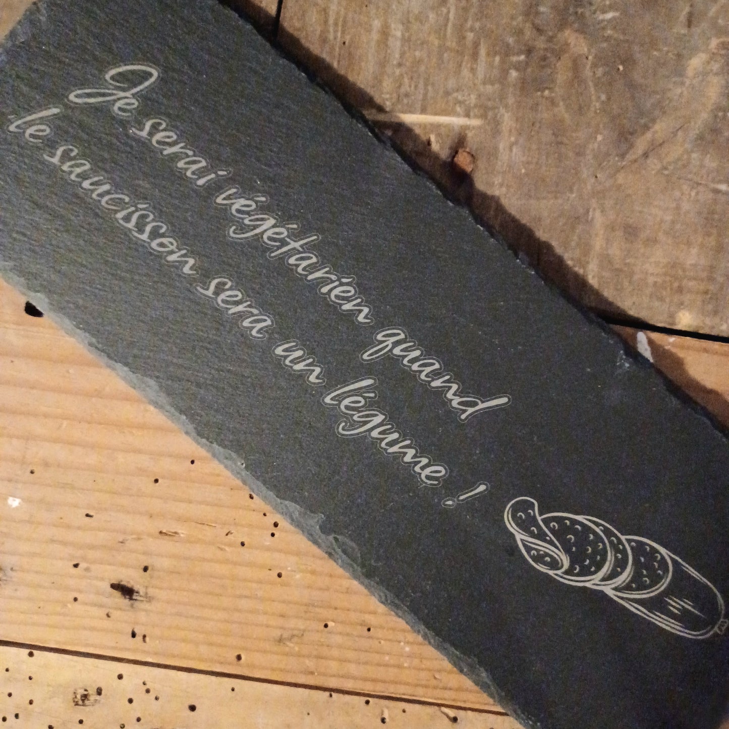 Plateau en ardoise gravé "Je serai végétarien quand ..."