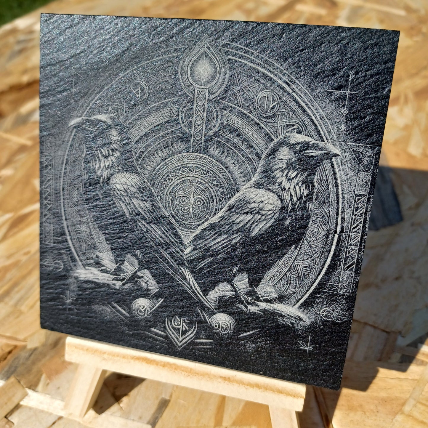 Sous-verre ardoise Les Corbeaux d'Odin