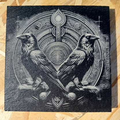 Sous-verre ardoise Les Corbeaux d'Odin