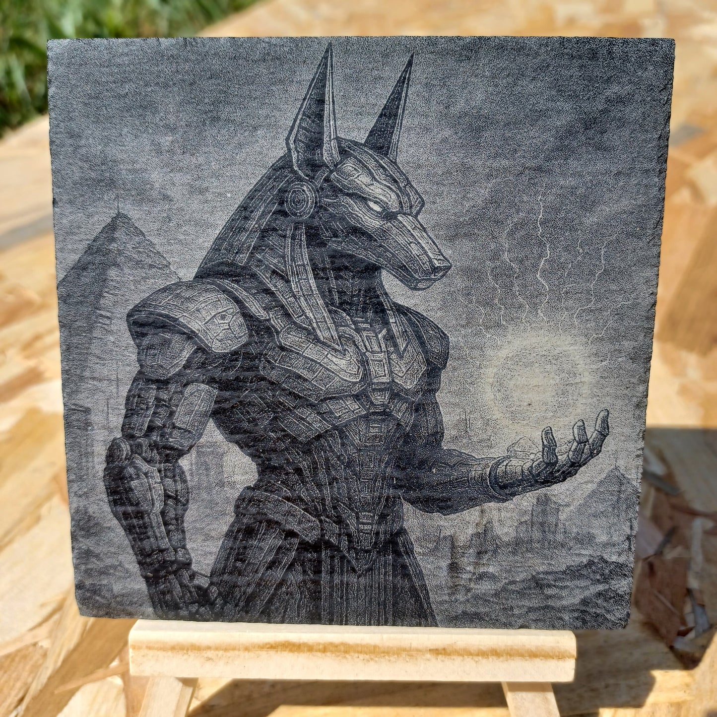 Sous-verre ardoise Anubis & l'Orbe Sacré