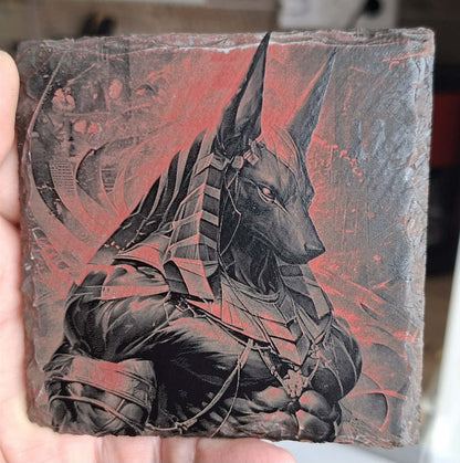 Sous-verre ardoise Anubis rouge